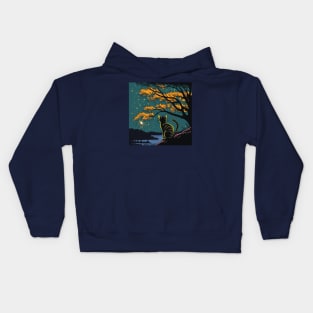 Tabby Cat Watching Fireworks over a Lake Kids Hoodie